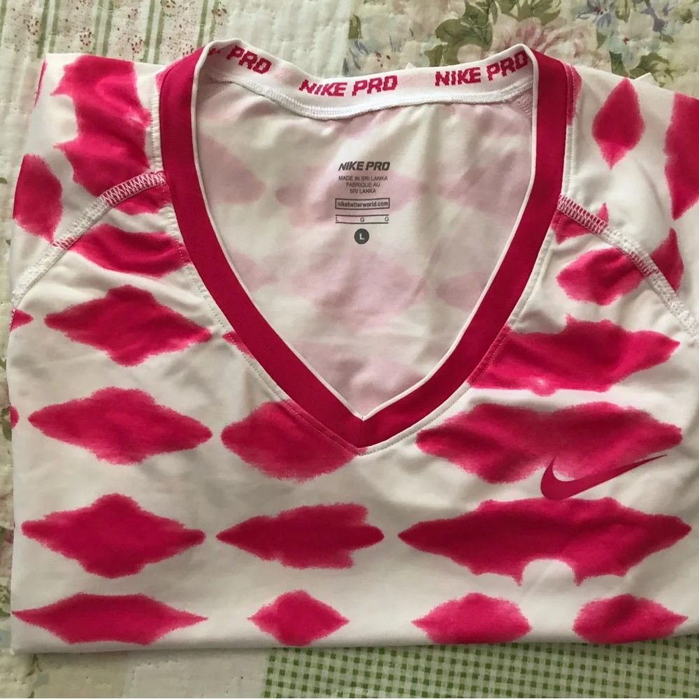 Nike Pro Pink and White V-Neck Performance Tee